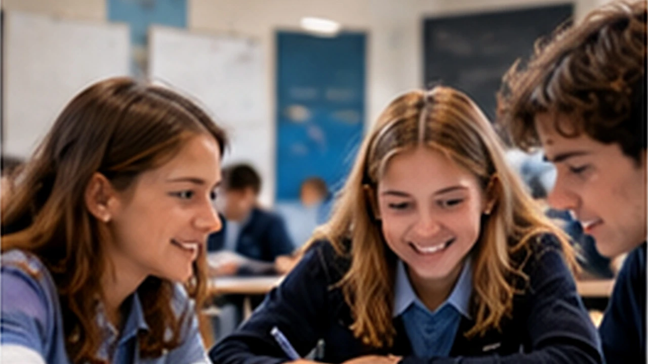 Μαθητές IB MYP περίπου 14 ετών μελετούν μαζί, μαθήματα MYP Μαθηματικών και Φυσικής